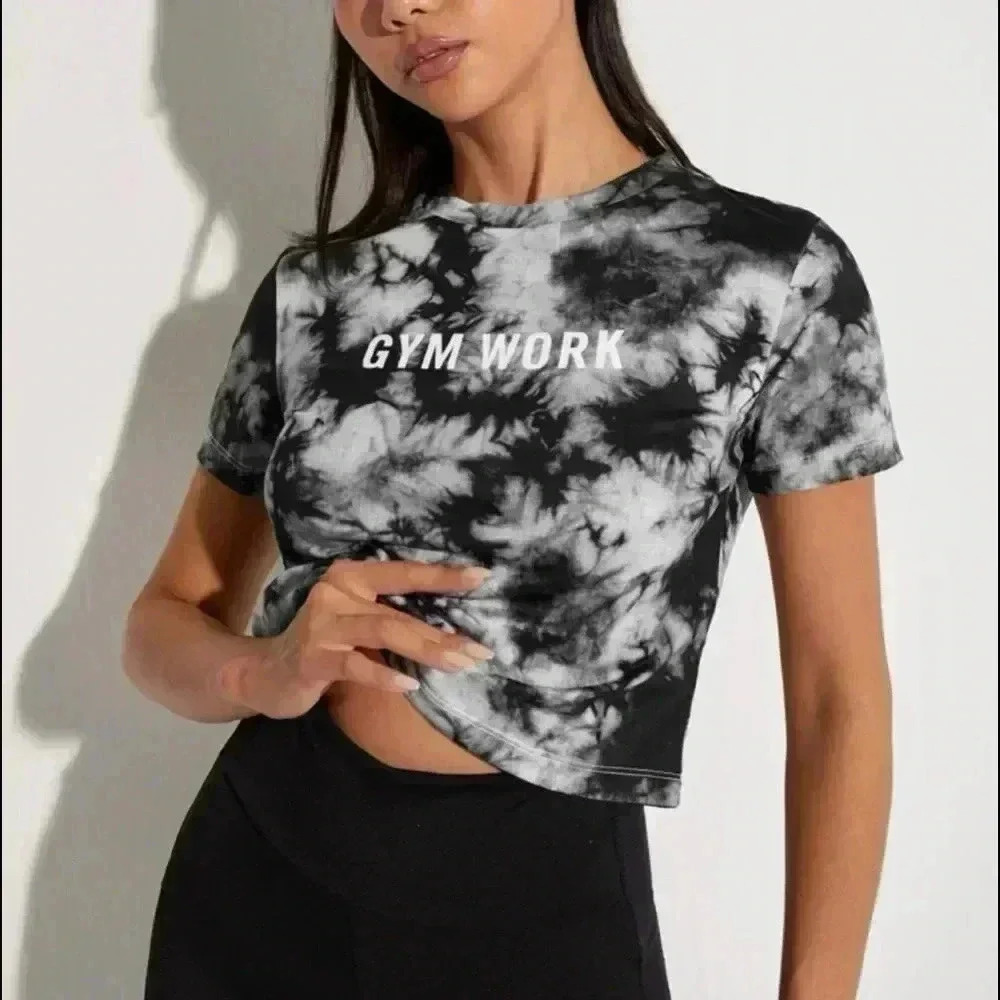 SHEIN Letter Graphic Tie Dye Crop Athletic Tee Shirt XL